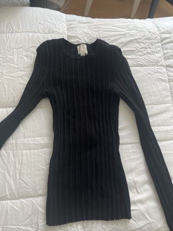 Basic geripptes Oberteil, schwarz, XS