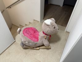 Schaukelpferd Stofftier braun mit rosa Bauch Grösse L