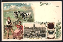 Litho Fribourg, Pärchen auf der Alm, Or