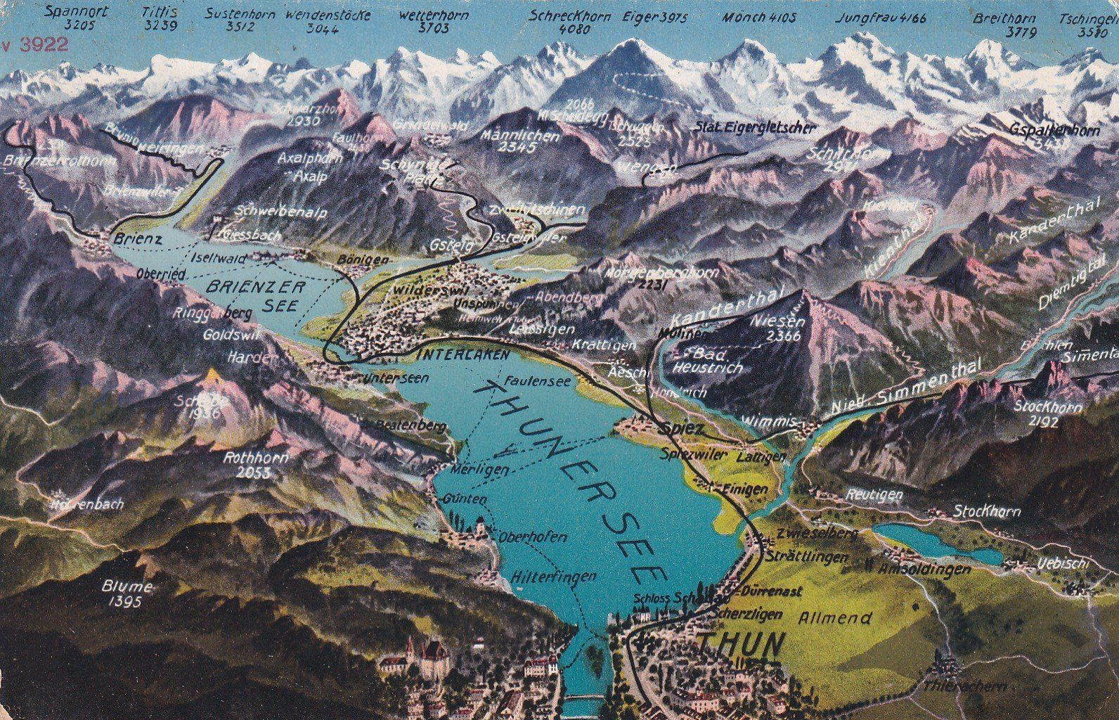 Cartoline postali: Thuner See Panorama 1922 – Usato da Cormoret venduto da Pascalll2001