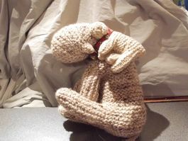Schaf mit Baby, gestrickt, braun Töne