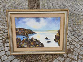 Gemälde Küstenlandschaft mit Felsen signiert N.B. 2007 50x70
