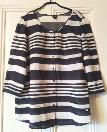 MADDISON : Blouse ou Veste en lin rayée blanc/marine 44