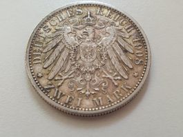 🇩🇪  Würtemberg 2 Mark 1908  F (VF)