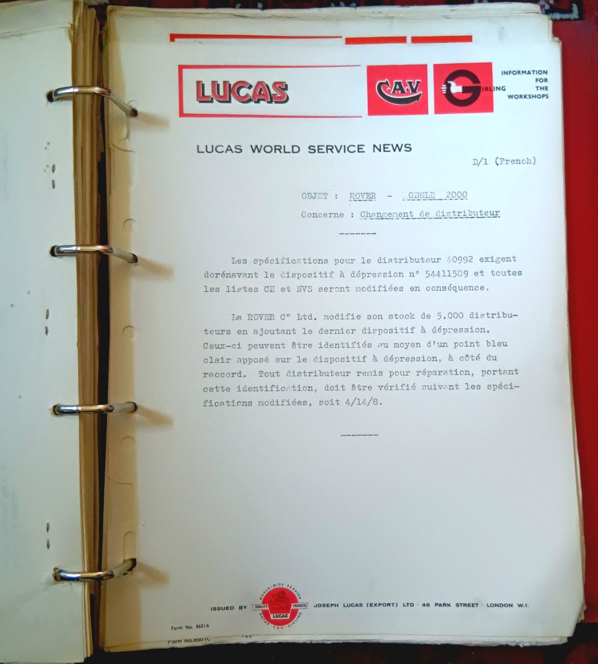 Lucas Tutti pezzi di ricambio auto: Lucas Autoelektro Service Mitteilungen Instructions Oldtimer – Usato da Lichtensteig venduto da B-B-Bier 7