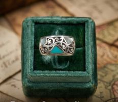 Vintage Sterlingsilber Ring Türkis, Perlmutt Einlagen 17,5mm