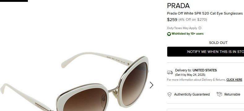 Prada Occhiali & Lenti: Prada SPR52O Sonnenbrille  /  lunettes de soleil – Usato da Collonges venduto da arashee 9