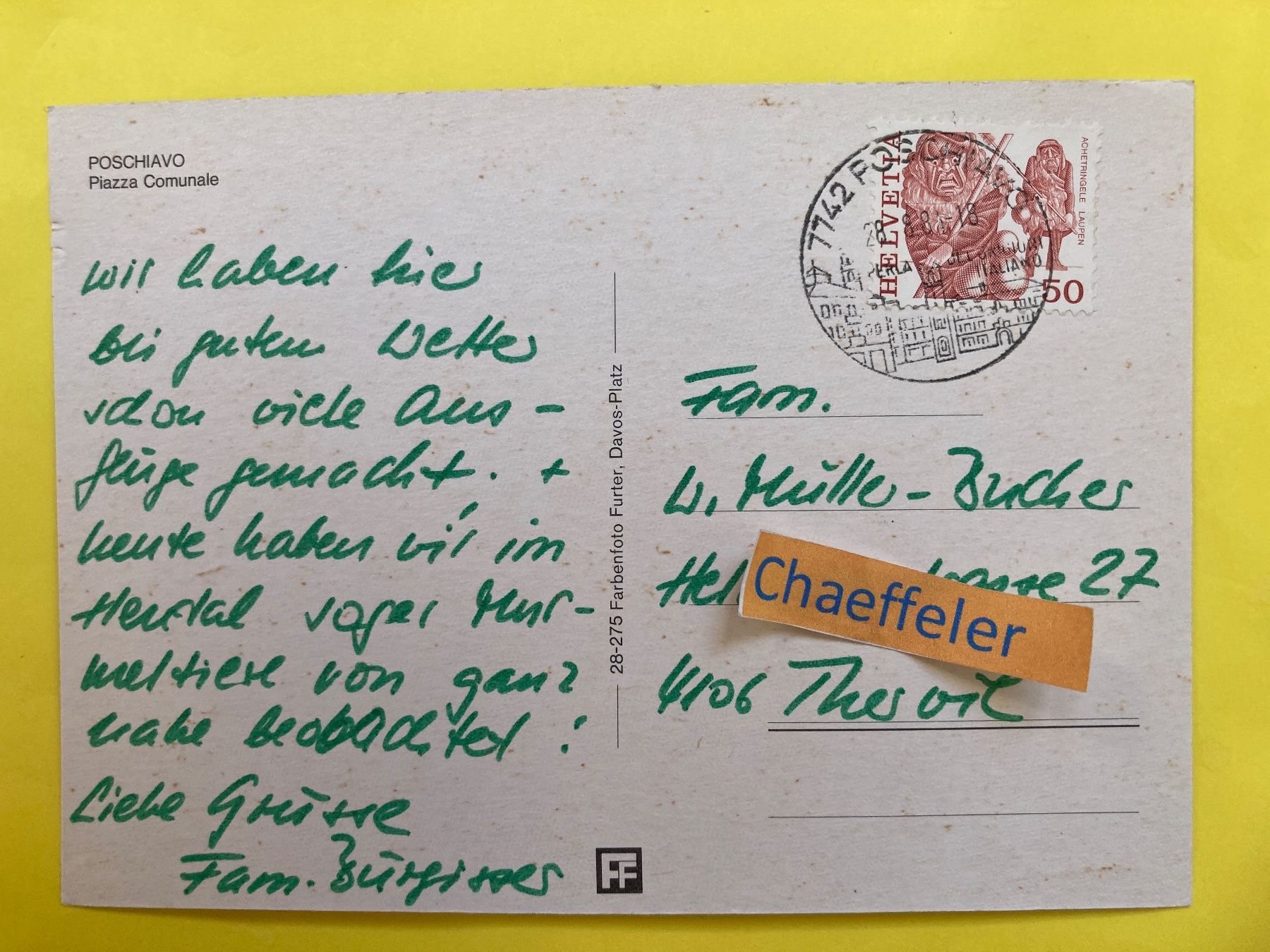 Ansichtskarten: 1981 Poschiavo, Piazza Comunale – Gebraucht aus Zürich von Chaeffeler 1