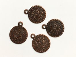 Metall Anhänger Orientalische Münze 20mm Rotkupfer, 4 Stück