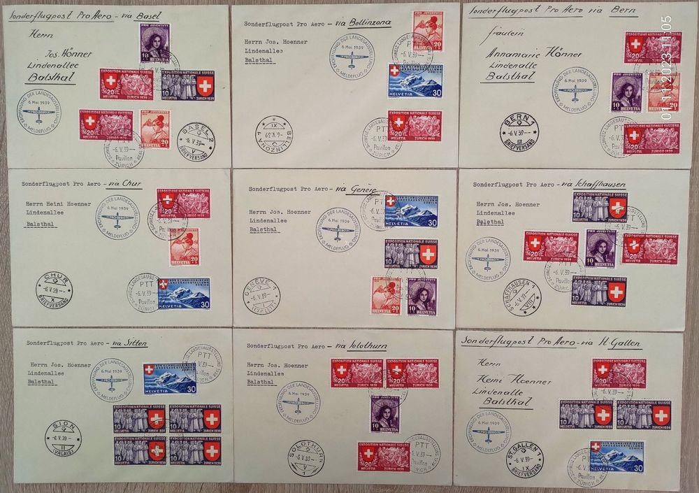 LOT FLUGPOST-Briefe 1939 Landi MELDE-Flüge verschied. ab 1.- (Gebraucht ...