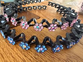 2 x Haarreifen-funkelnde Strass-Blumen-Rutschfest-12.8cm