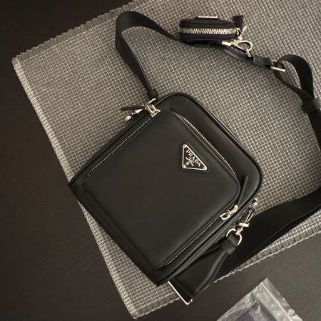 PRADA - Leather Shoulder Bag with Pouch