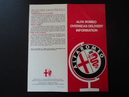 Prospekt Alfa Romeo Overseas Delivery Info 1970er Jahre