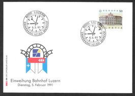 Eisenbahn Sonderbrief S. 1413 Luzern neuer Bahnhof 5.2.1991