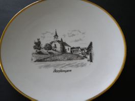 Teller Porzellan -Handzeichnung -A. Goldrand
