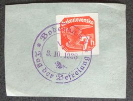 Sudetengau 1938: Zeitungsmarke CSR 7 h, O BODENBACH