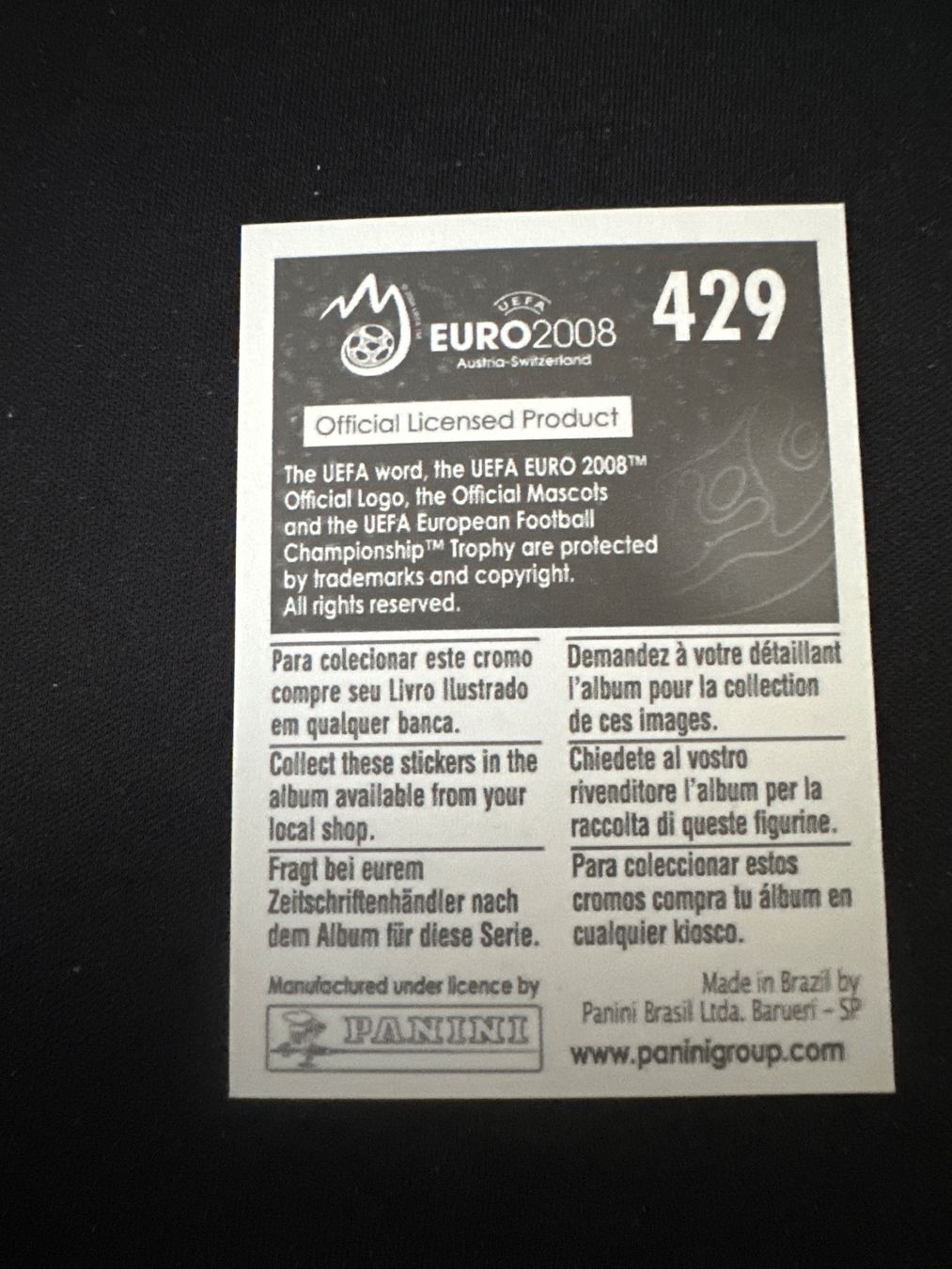 Panini Carte collezionabili: Panini UEFA EM 2008 Sticker - Nr. 429 – Usato da Sulz AG venduto da DealWerk 1