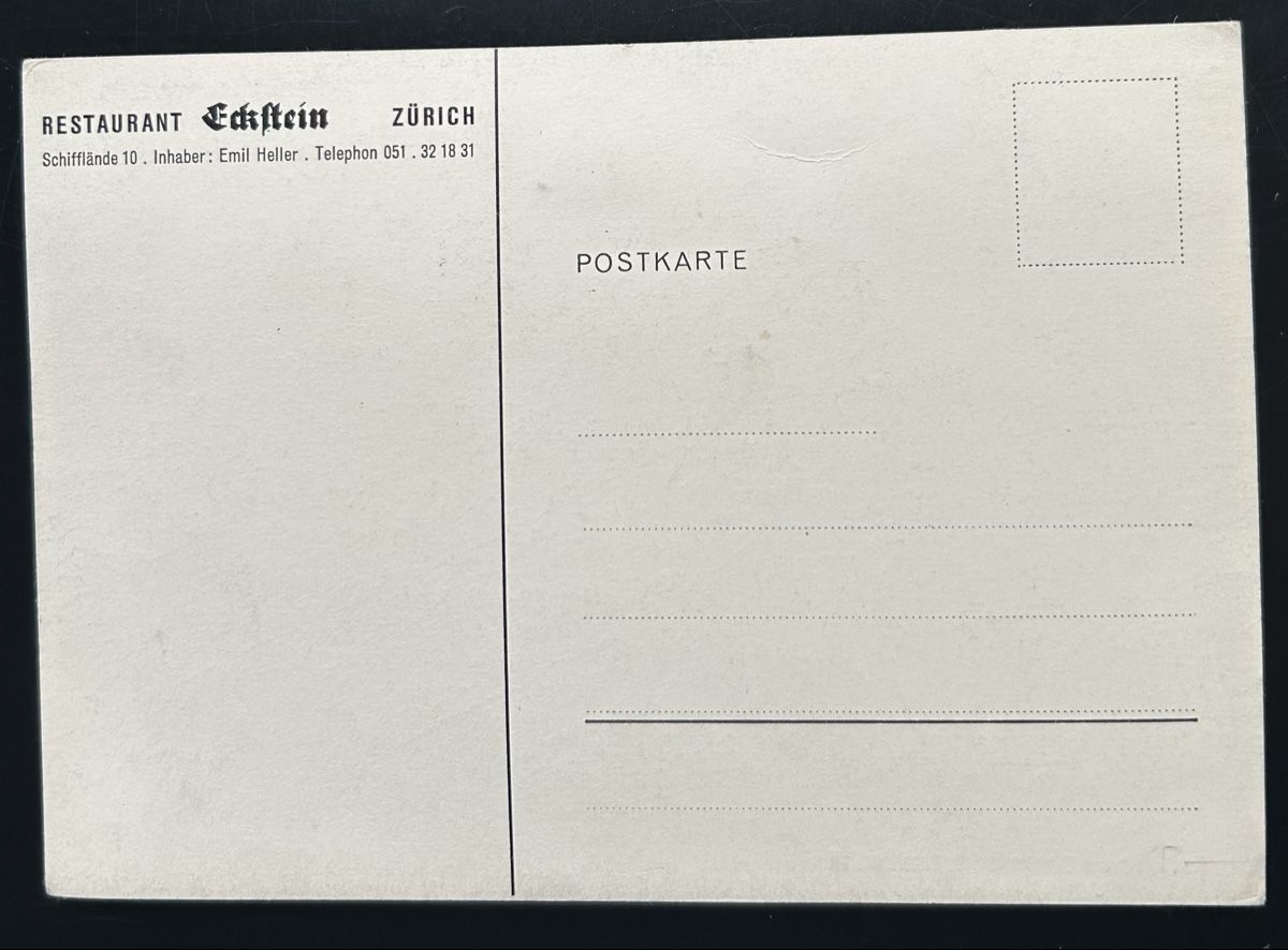 Cartoline postali: Zürich Restaurant Eckstein  – Usato da Horw venduto da Tellbub 1