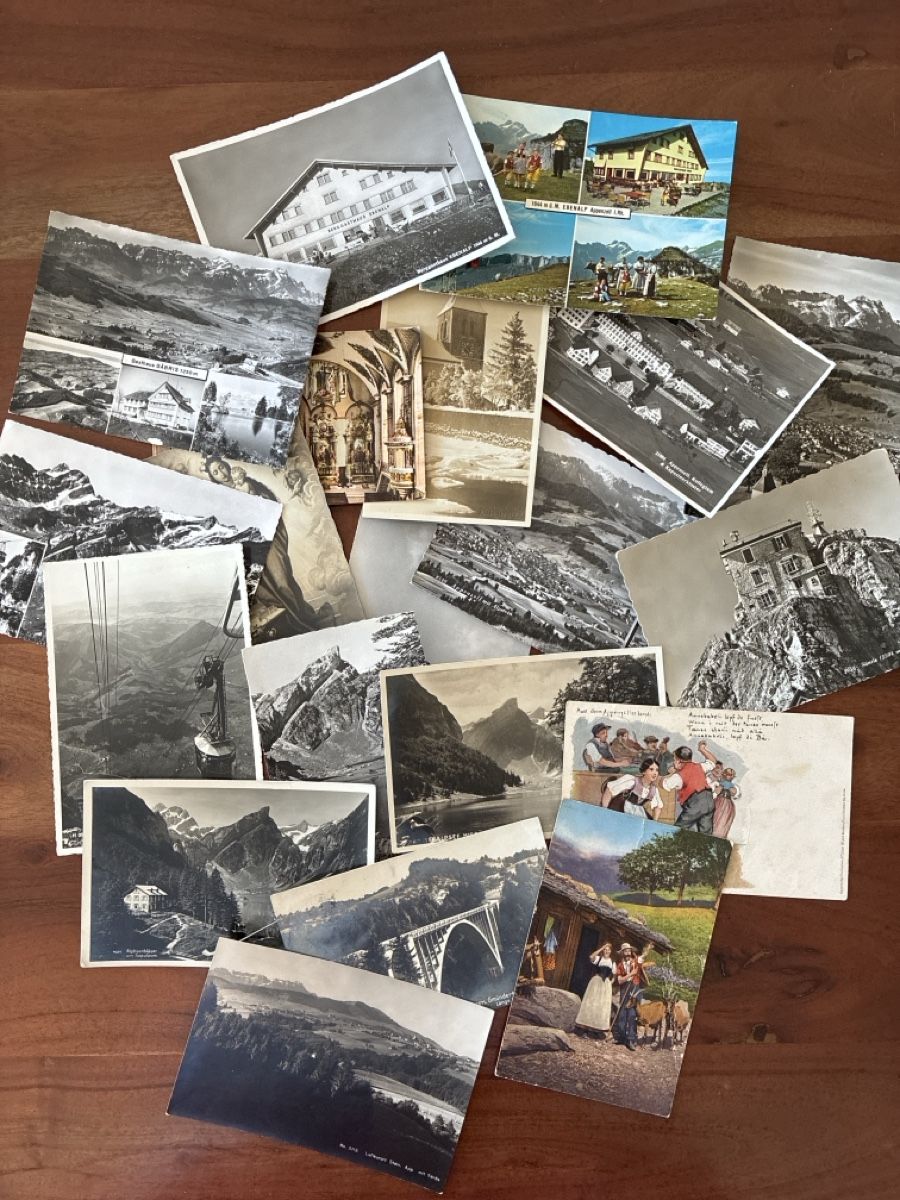 Cartoline postali: 52 Ansichtskarten Schweiz diverse vom Kanton Appenzell  – Usato da Oftringen venduto da Cla.vD.74