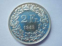 2 Fr. 1943 silber  stgl/ -unz