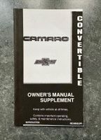 Chevy Camaro 3rd Gen Convertible Owners Manual Supplement