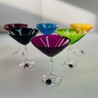 Set von 6 flachen Champagnergläsern – Buntes Kristallglas