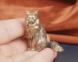 Vintage Maine Coon Katze aus Messing – Handgefertigte Dekofi