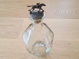 Vintage Glas Karaffe mit Zierkorken Reiter Jockey aus Bronze