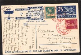 FDC Bundesfeierkarte 1928 Nr. 48l ,Flug Basel-Frankreich,rot