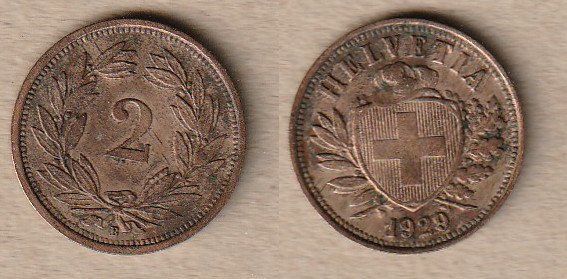 Alle Münzen: 2 Rappen 1929 – Gebraucht aus Allschwil von Coinfreak