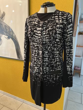 Taifun Strickjacke Schwarz/Weiss Gr. 40 mit Lederdetails Top