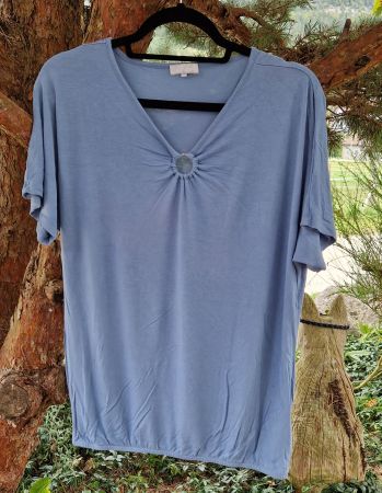 Shirt / Top Stretch hellblau Ringöffnung im Dekolleté,Gr.40
