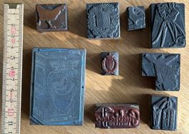 9 vintage Druckerstempel Werbung Klischee Motiv Stempel