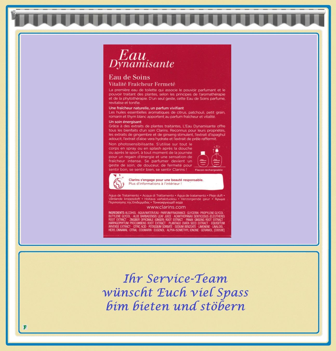 Clarins Profumi & Eau de Toilette: CLARINS PARIS • Eau Dynamisante 100 ml – Nuovo e nell'imballaggio originale da Münchwilen TG venduto da FDOF_SHOP 4
