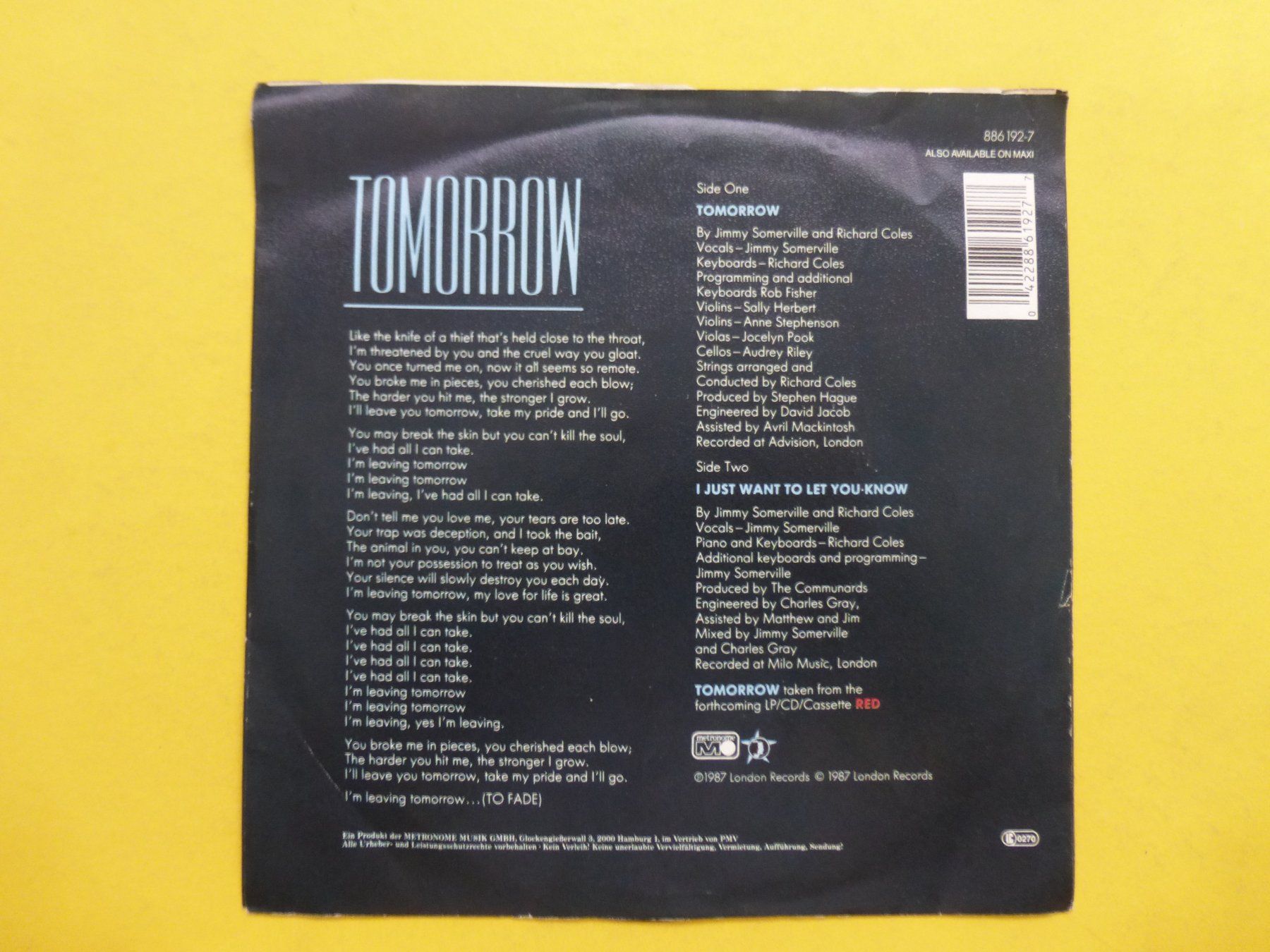 Dischi in vinile: The Communards – Tomorrow – Usato da Zürich venduto da Swiss57 1