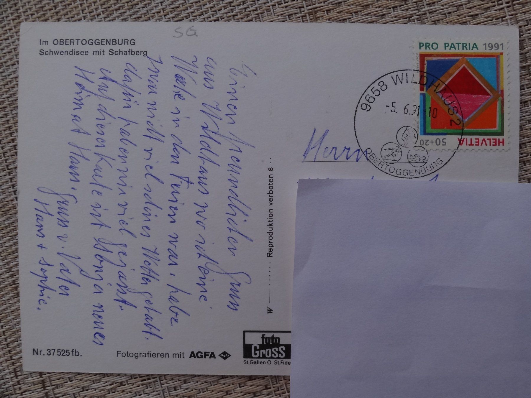 Cartoline postali: Schwendisee - Obertoggenburg - 1991 – Usato da St Léonard venduto da Riglin 1