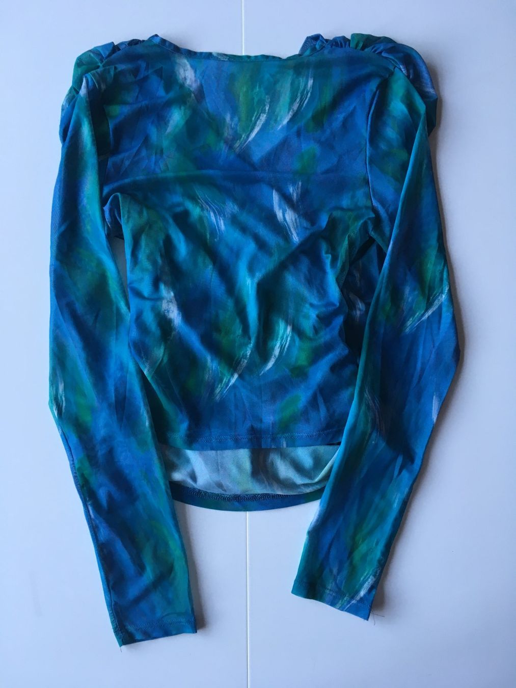 Top: Top drapé bleu et vert manches longues - taille L – Usato da Troinex venduto da Irisglo 2