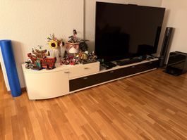 TV Lowboard Kombination weiss schwarz