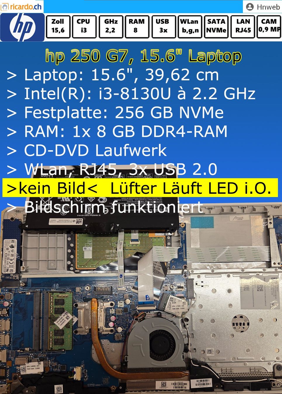 Hewlett Packard Notebook: hp 250 G7, 15.6" – Difettoso da Kaisten venduto da Hnweb 5