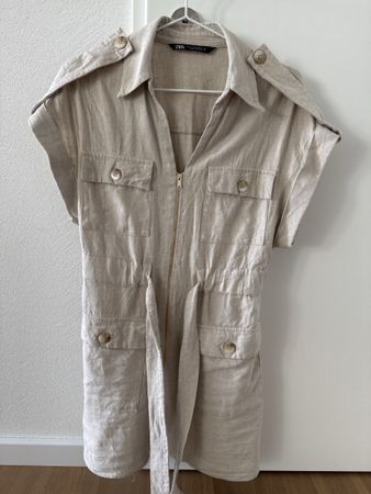 Damen Kleid Zara beige Leinen XS