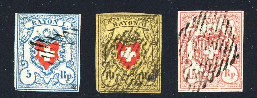 Alle Briefmarken: 1850-52:  Serie Rayon I-III, gestempelt – Gebraucht aus Basel von Strubelibs