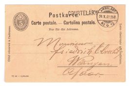 Postkarte mit Balkenstempel Courtelary 1902 nach Wangen a/A