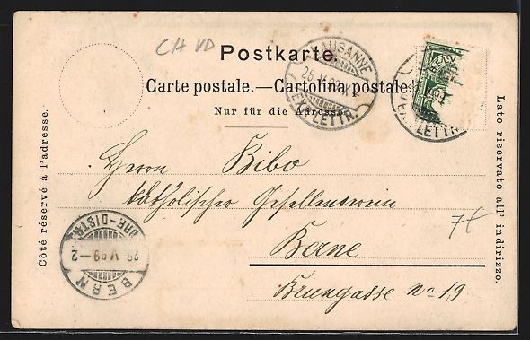 Cartoline postali: AK Lausanne, Gesamtansicht, 1899 – Usato da Berlin venduto da bartko-reher 1