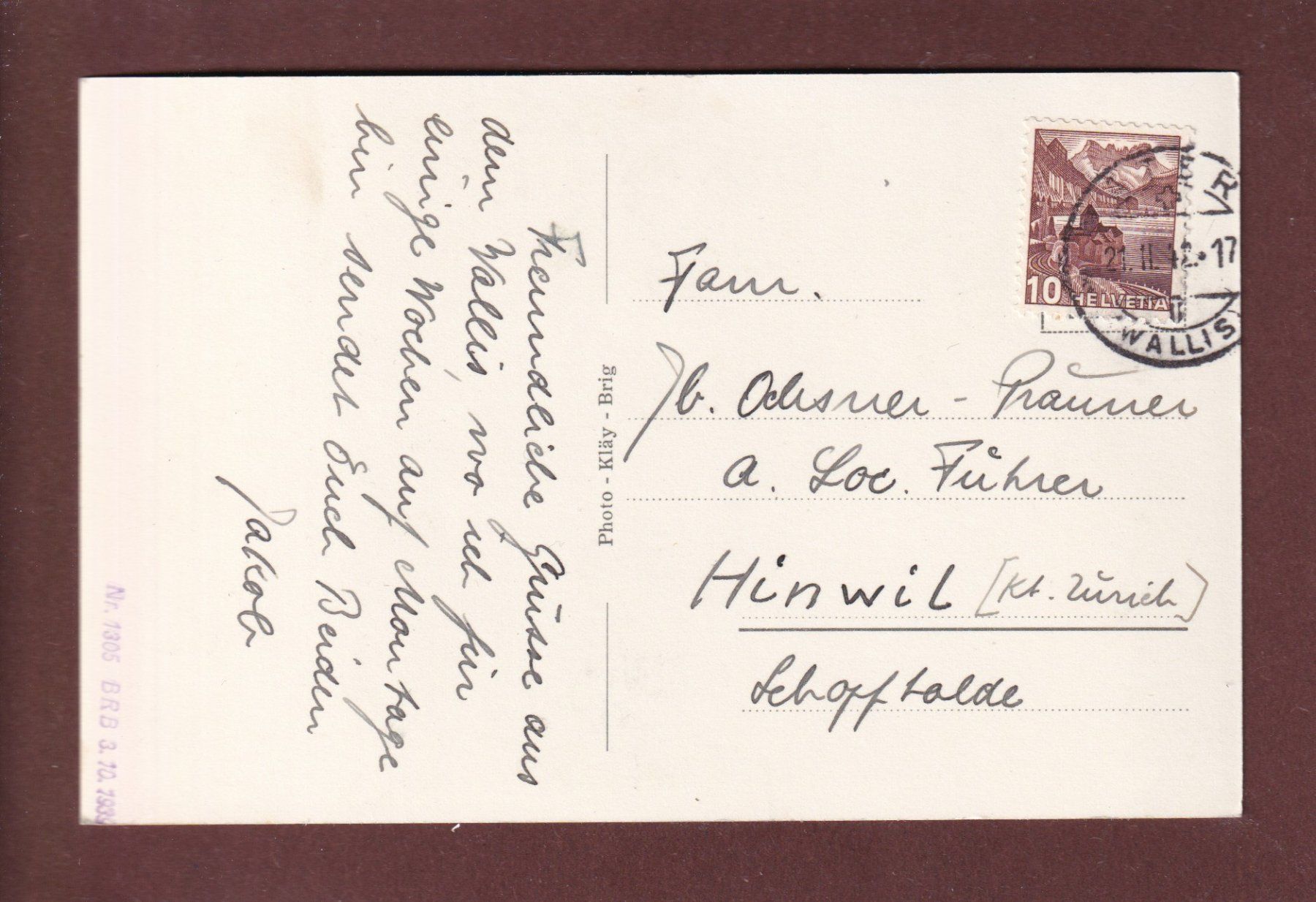 Cartes postales: BRIG mit Riederhorn - 1942 – D'occasion à Pully par nicecards 1