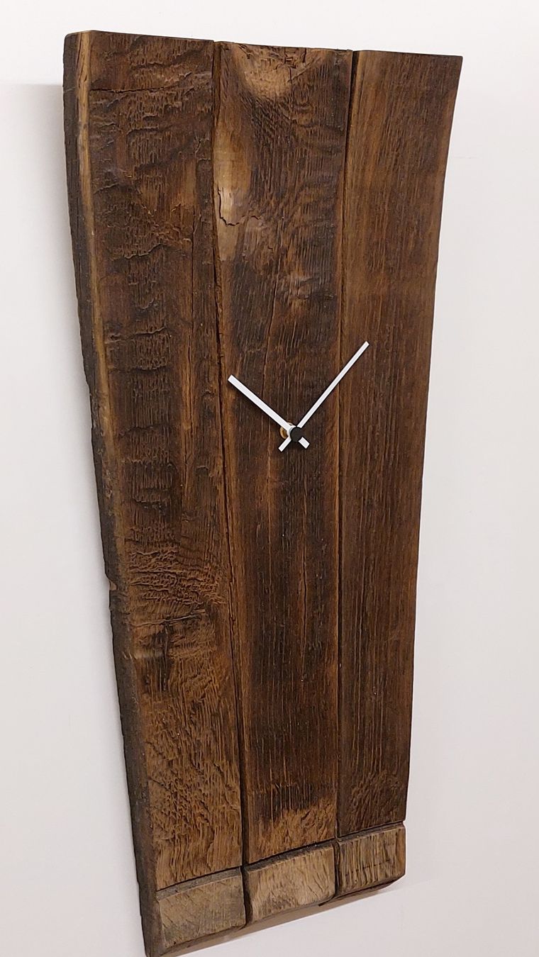 Uhren: Uhr aus Eichenfass-Dauben, Altholz Eiche – Neu und originalverpackt aus Egnach von Oldwoodstyle