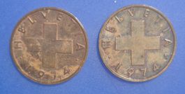2 Rappen Münzen 1974 2 Stück guter Zustand