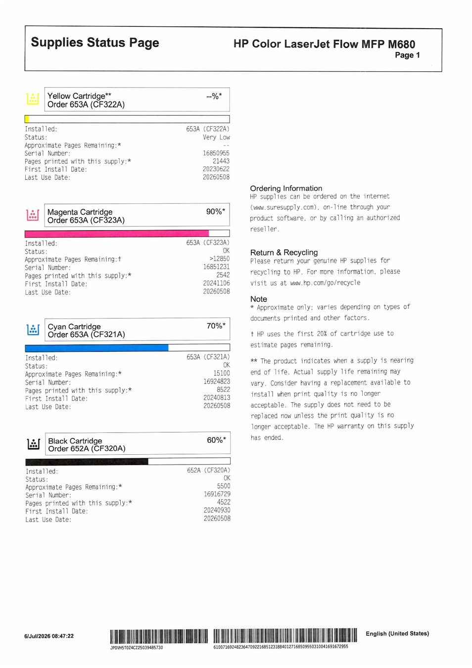 Hewlett Packard Stampanti: HP Color LaserJet Enterprise Flow MFP M680 Drucker – Usato da Zürich venduto da jhkag 4