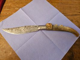 Paolo Pusceddu Lama damascata 22 cm - corno lavorato