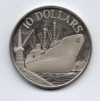 (1244) Singapur, 10 Dollar 1977, Segelschiff, pp, Silber