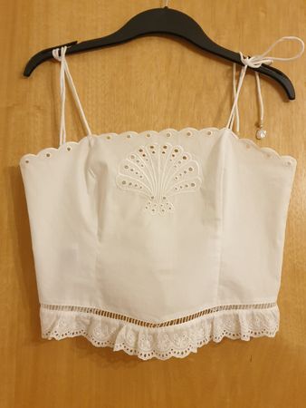 Top neuf blanc brodé, S, coton 